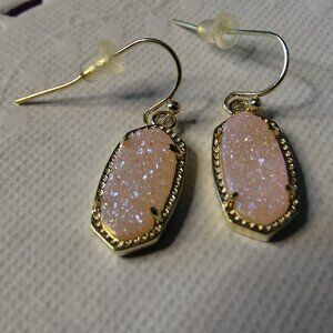 Kendra Scott Light Pink Drusy Dangling Pierce Gold Tone Earrings